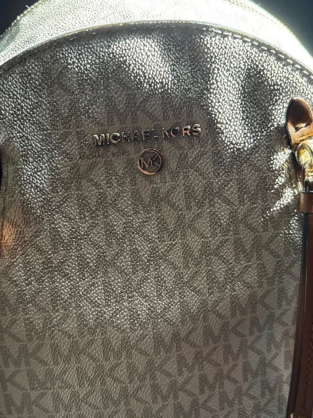 Michael Kors Signature MK Monogram Beige and Brown Studded Backpack